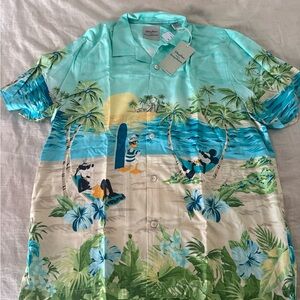 Disney Blue and Green Tropical Print Shirt